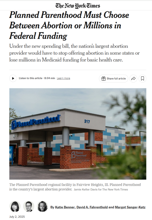 Planned Parenthood choose between abortion and Medicaid NYTs targets states