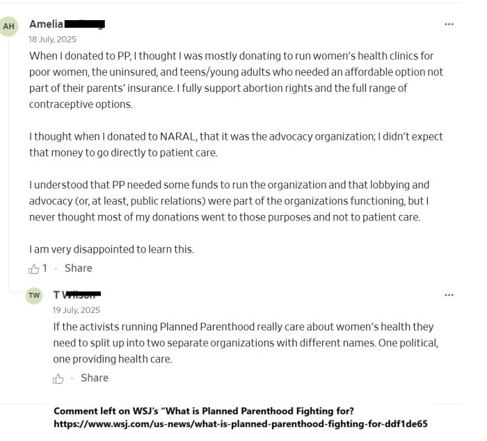 Planned Parenthood donor very disappointed with org's mission creep