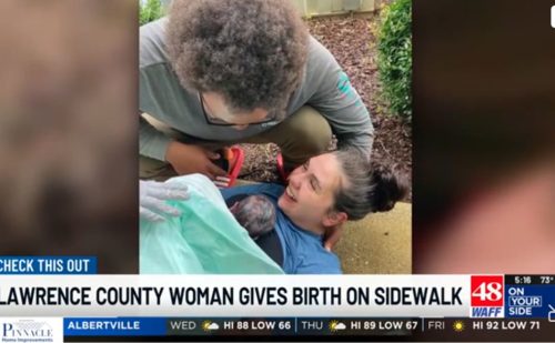 Alabama mom laughs with joy as baby boy is born on birth center sidewalk