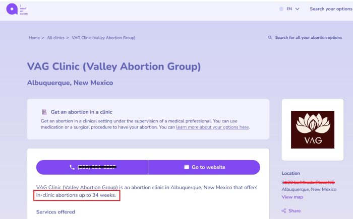 Valley Abortion Group (VAG) late term abortions to 34 weeks in New Mexico