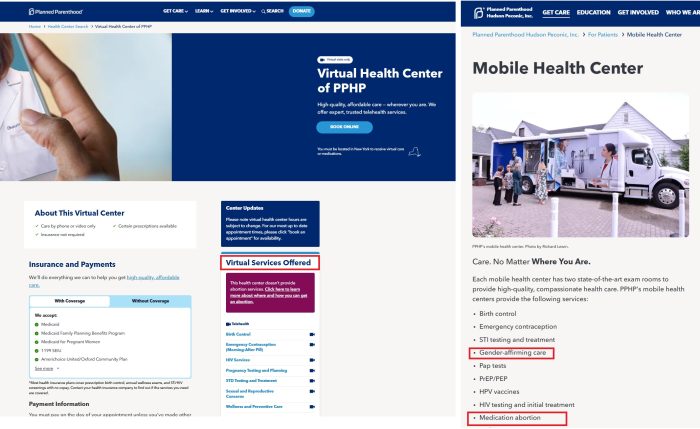 Planned Parenthood Hudson Peconic PPHP mobile health center offers abortions while virtual health center doesn't