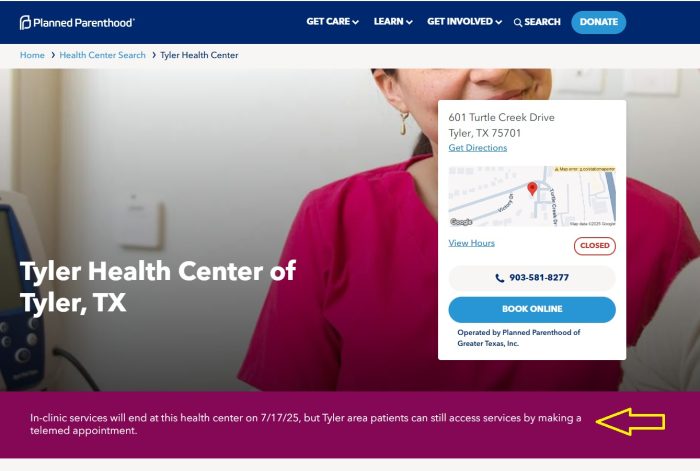 Planned Parenthood Tyler operates online telemed